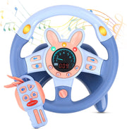 Steering Wheel for Car Backseat Pretend Driving Simulated Driving Steering Wheel Toy Light and Music Educational Gifts for Kids Blue